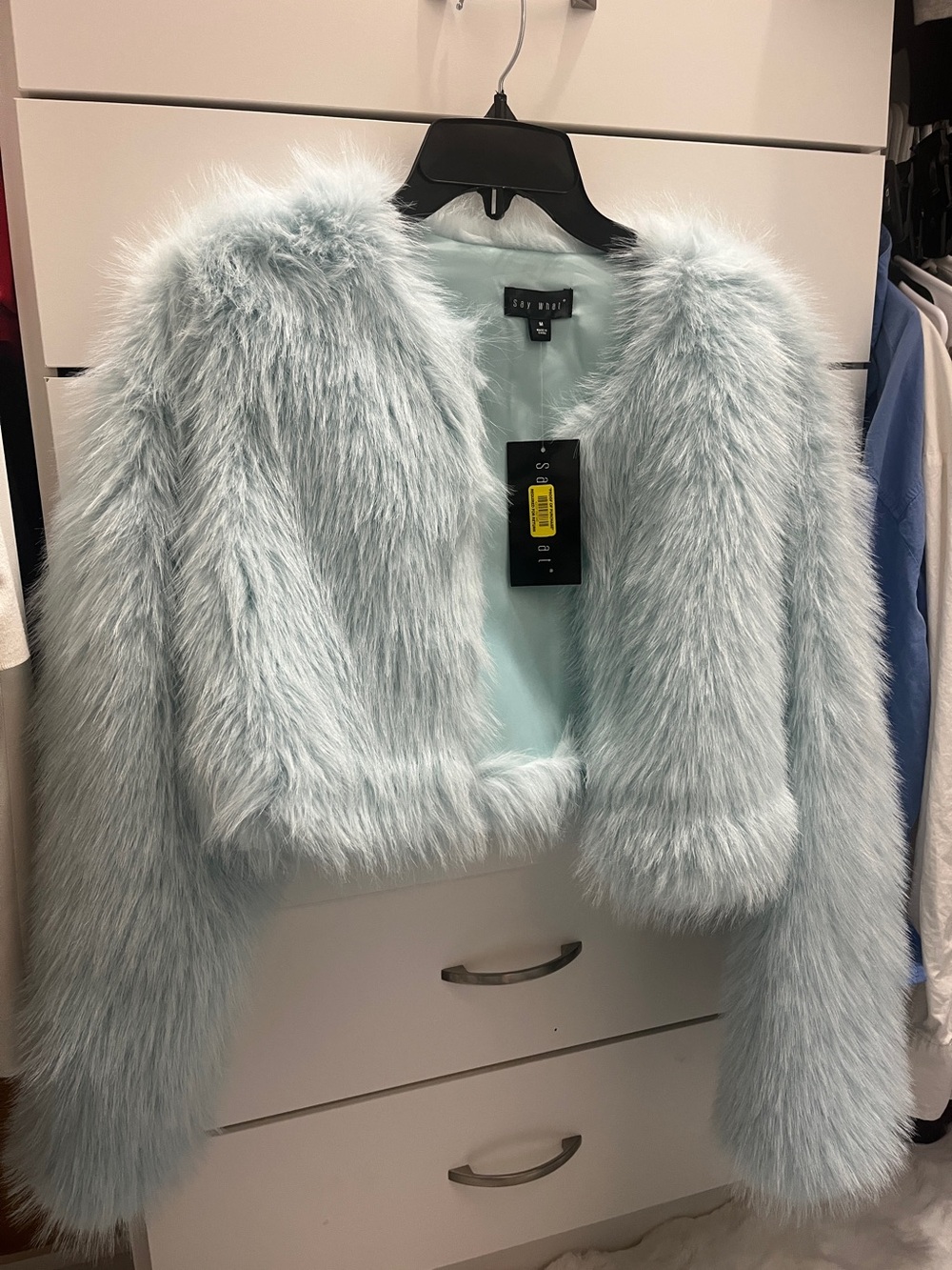 Light Blue Light Aqua Faux Fur Coat